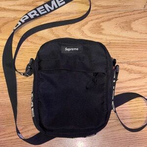 Supreme Black Messenger Bag with Branded Strap